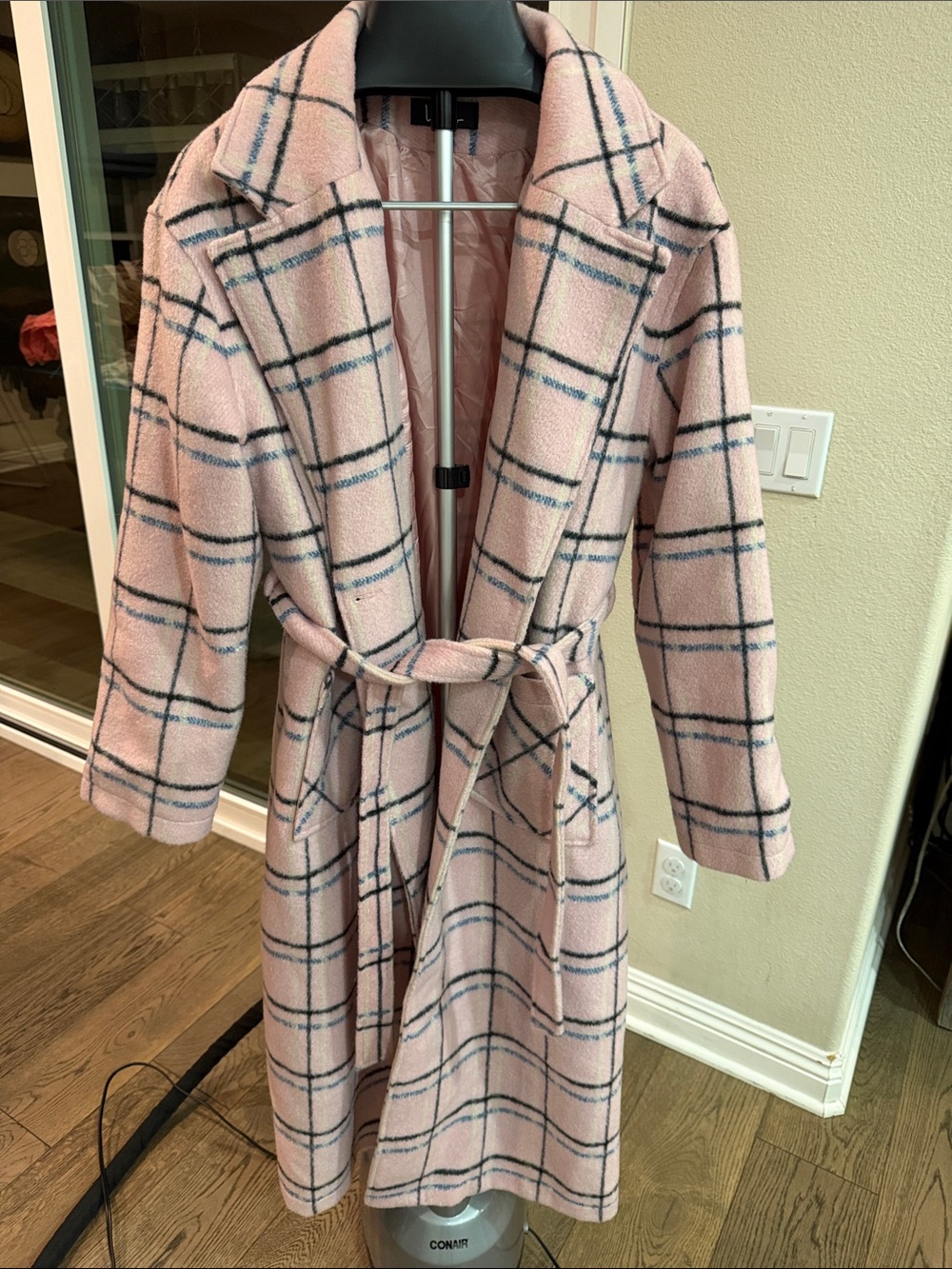 Lulu's Pink Plaid Belted Long Coat